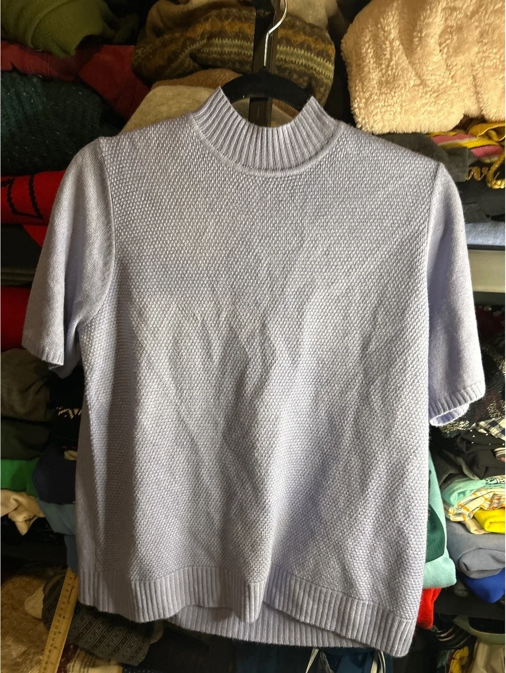 Koret Light Blue Short Sleeve Knit Sweater with Zip Back
